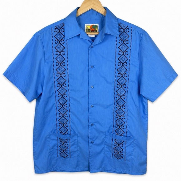 Haband Other - The Genuine Haband Guayabera Blue Mens Medium Cuban Shirt short sleeve Button Up